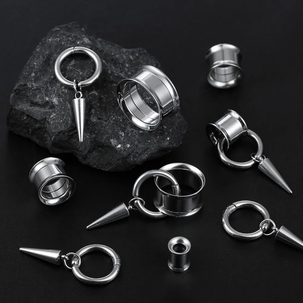 2 PCS Ear Gauges Classic Horn with Tip Taper for Stretched Ears Hypoallergenic 316 Stainless Steel Ear cuff Tunels plugs 00G 8mm-16mm(0G-5/8'') Body Piercing Jewelry