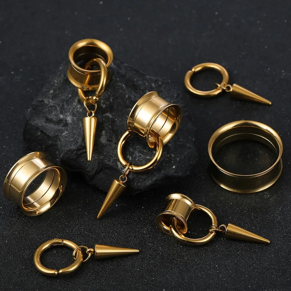 2 PCS Ear Gauges Classic Horn with Tip Taper for Stretched Ears Hypoallergenic 316 Stainless Steel Ear cuff Tunels plugs 00G 8mm-16mm(0G-5/8'') Body Piercing Jewelry