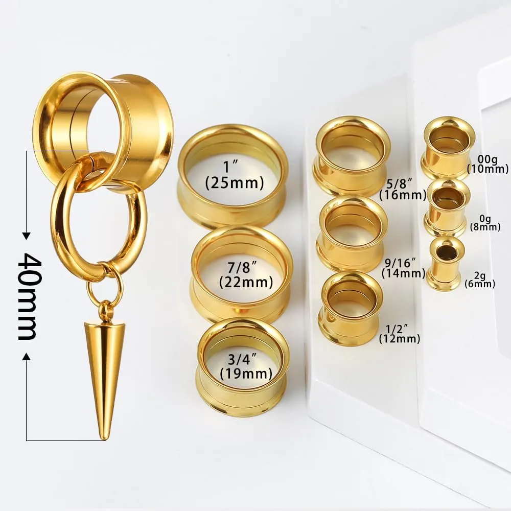 2 PCS Ear Gauges Classic Horn with Tip Taper for Stretched Ears Hypoallergenic 316 Stainless Steel Ear cuff Tunels plugs 00G 8mm-16mm(0G-5/8'') Body Piercing Jewelry