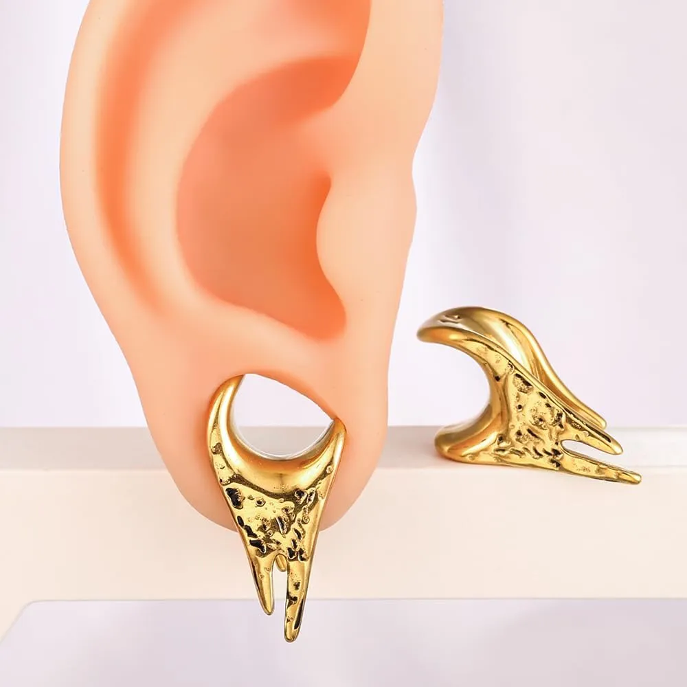 2 PCS Ear Gauges dark drop saddle tunnles for Stretched Ears Hypoallergenic 316 Stainless Steel Ear cuff Tunels plugs 00G 8mm-16mm(0G-5/8'') Body Piercing Jewelry gold silver black
