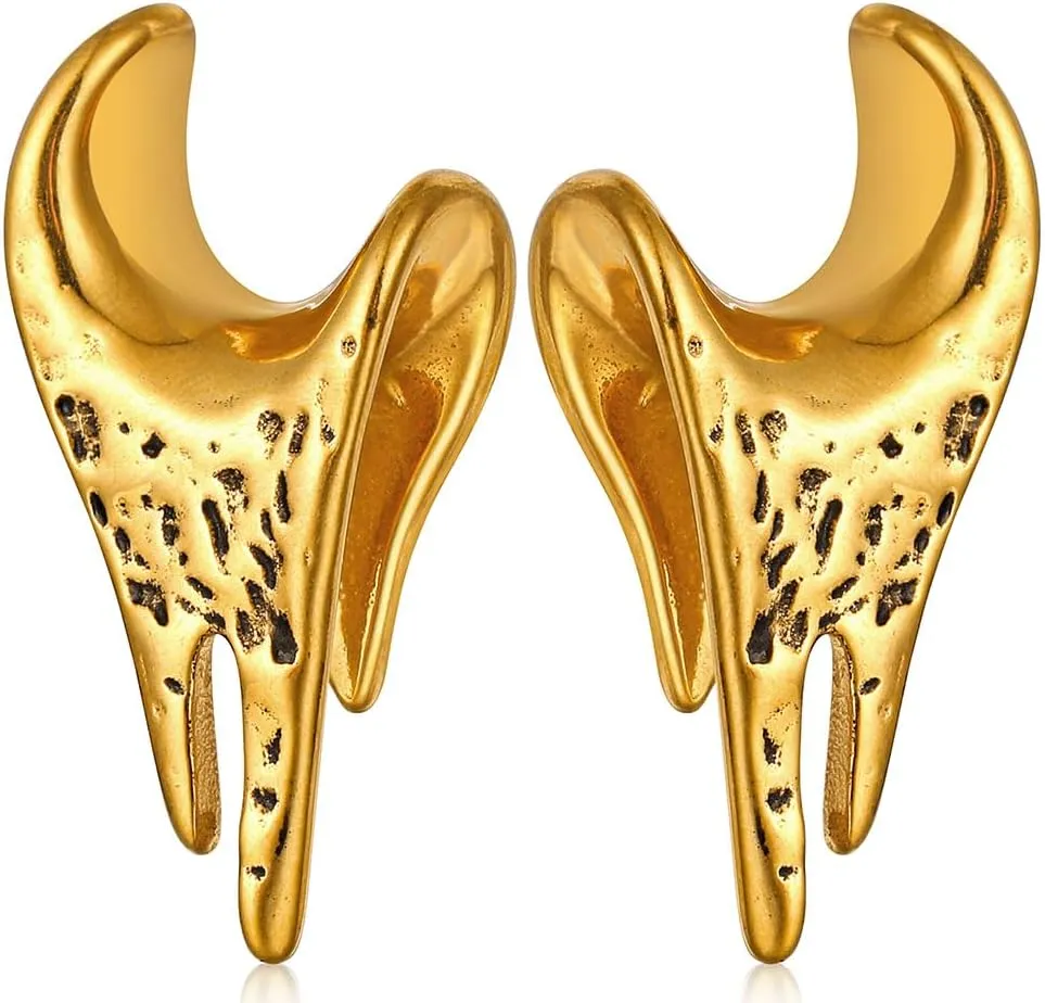 2 PCS Ear Gauges dark drop saddle tunnles for Stretched Ears Hypoallergenic 316 Stainless Steel Ear cuff Tunels plugs 00G 8mm-16mm(0G-5/8'') Body Piercing Jewelry gold silver black