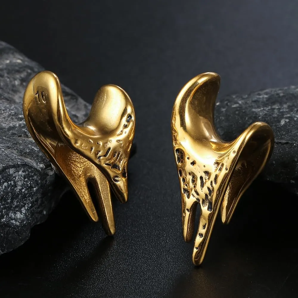 2 PCS Ear Gauges dark drop saddle tunnles for Stretched Ears Hypoallergenic 316 Stainless Steel Ear cuff Tunels plugs 00G 8mm-16mm(0G-5/8'') Body Piercing Jewelry gold silver black