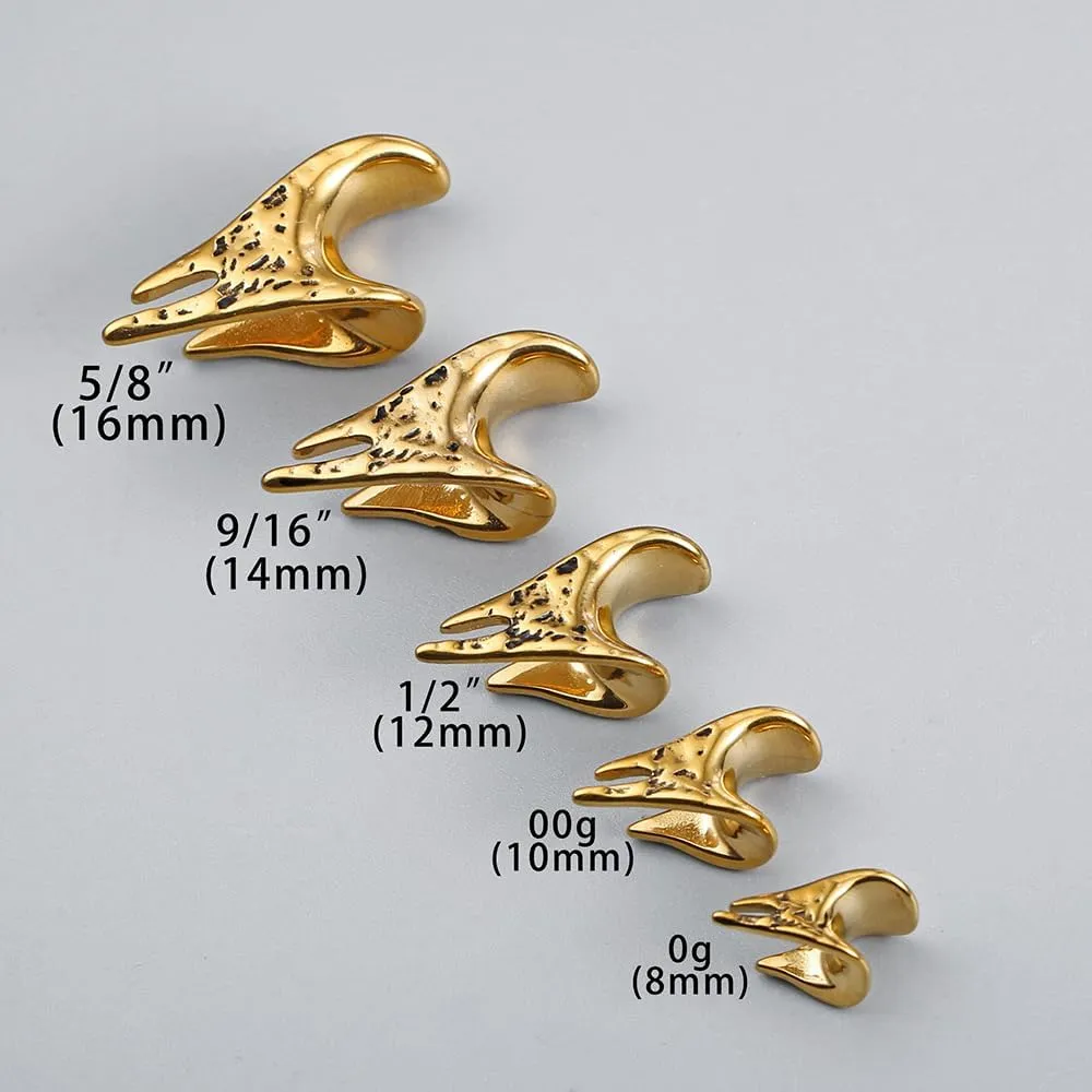 2 PCS Ear Gauges dark drop saddle tunnles for Stretched Ears Hypoallergenic 316 Stainless Steel Ear cuff Tunels plugs 00G 8mm-16mm(0G-5/8'') Body Piercing Jewelry gold silver black