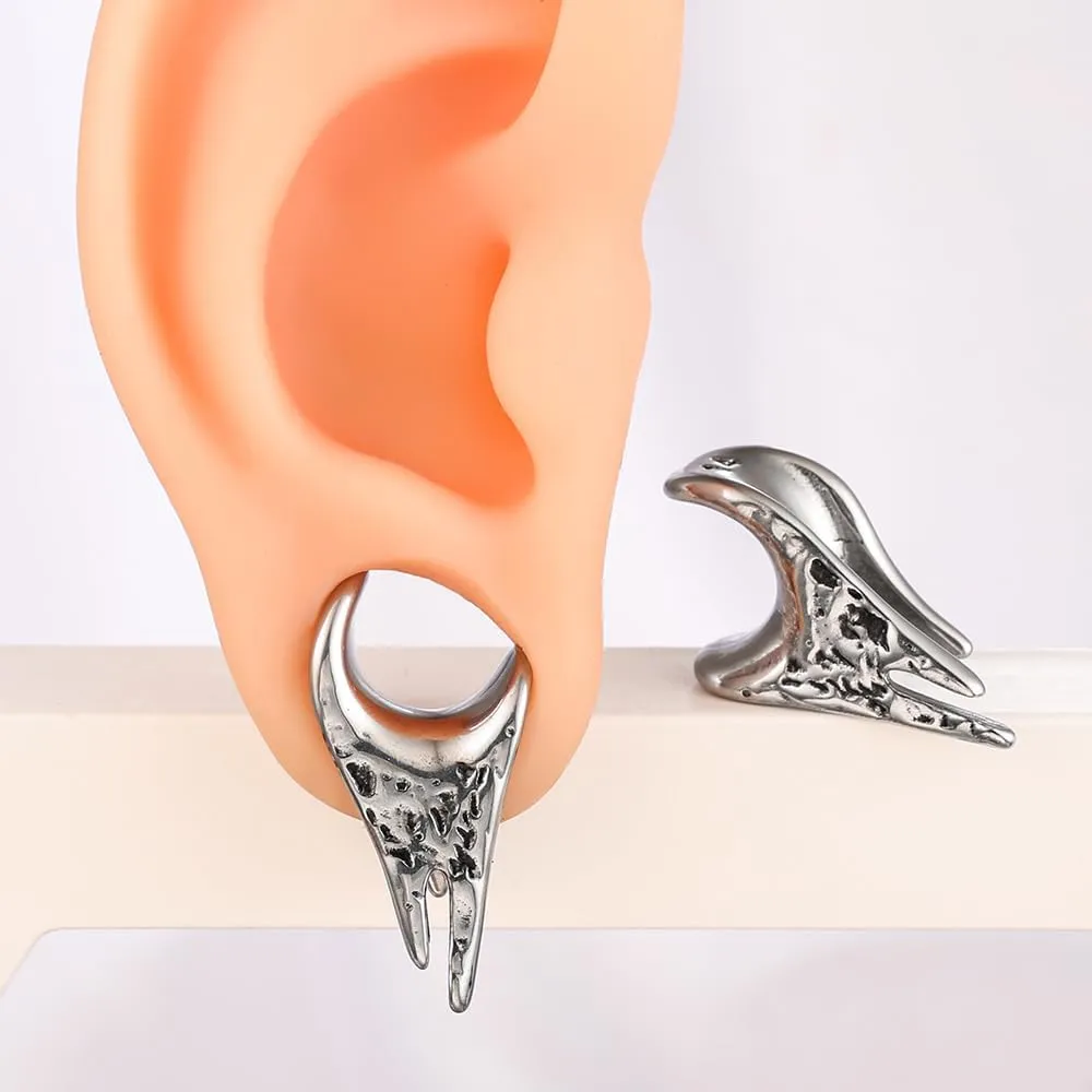 2 PCS Ear Gauges dark drop saddle tunnles for Stretched Ears Hypoallergenic 316 Stainless Steel Ear cuff Tunels plugs 00G 8mm-16mm(0G-5/8'') Body Piercing Jewelry gold silver black