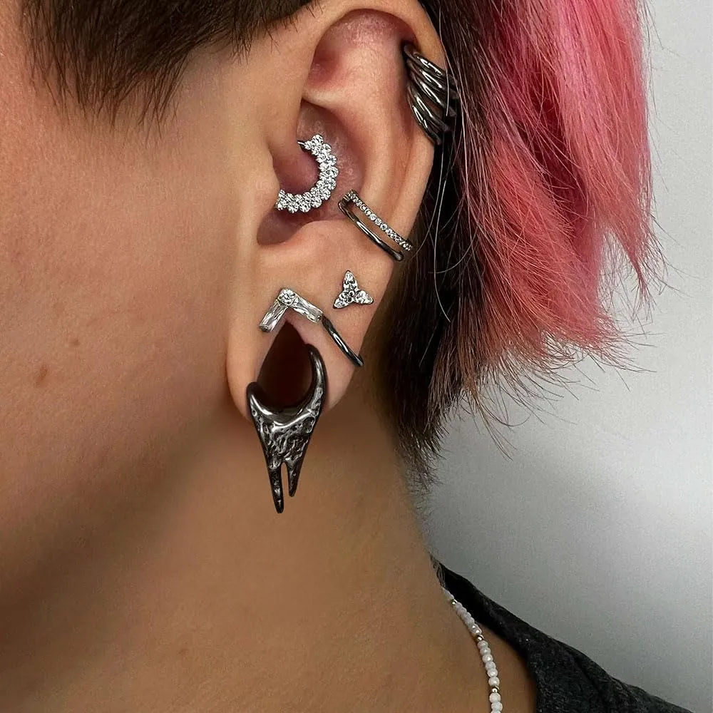 2 PCS Ear Gauges dark drop saddle tunnles for Stretched Ears Hypoallergenic 316 Stainless Steel Ear cuff Tunels plugs 00G 8mm-16mm(0G-5/8'') Body Piercing Jewelry gold silver black