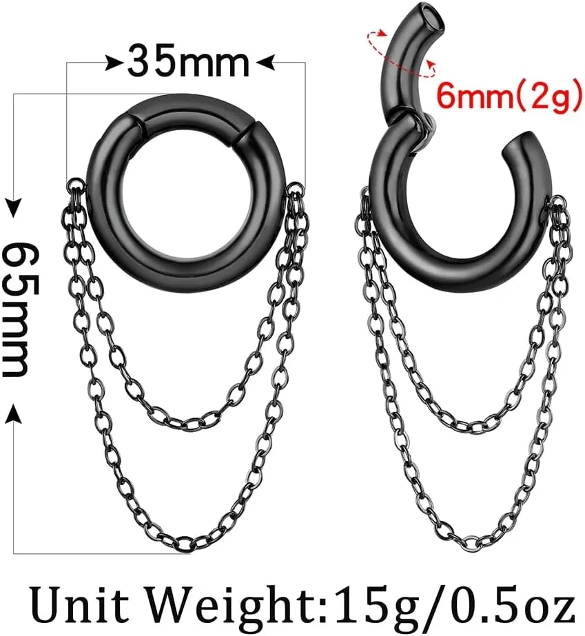 2 PCS Hoop Chian Ear Weights for Stretched Ears, Hypoallergenic 316 Stainless Steel Ear Hangers Earrings Plugs Tunnels Gauges 2g (6mm) Body Jewelry Women Men