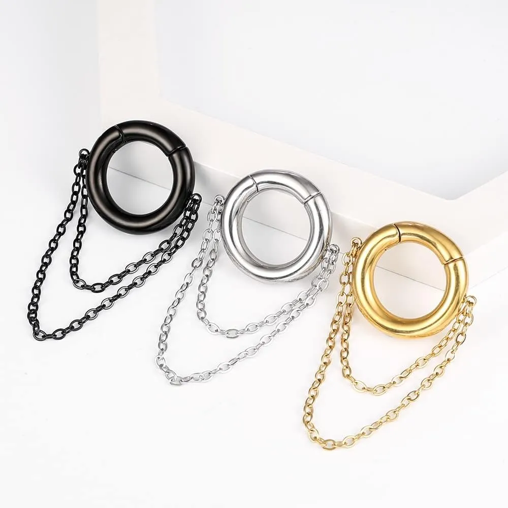 2 PCS Hoop Chian Ear Weights for Stretched Ears, Hypoallergenic 316 Stainless Steel Ear Hangers Earrings Plugs Tunnels Gauges 2g (6mm) Body Jewelry Women Men