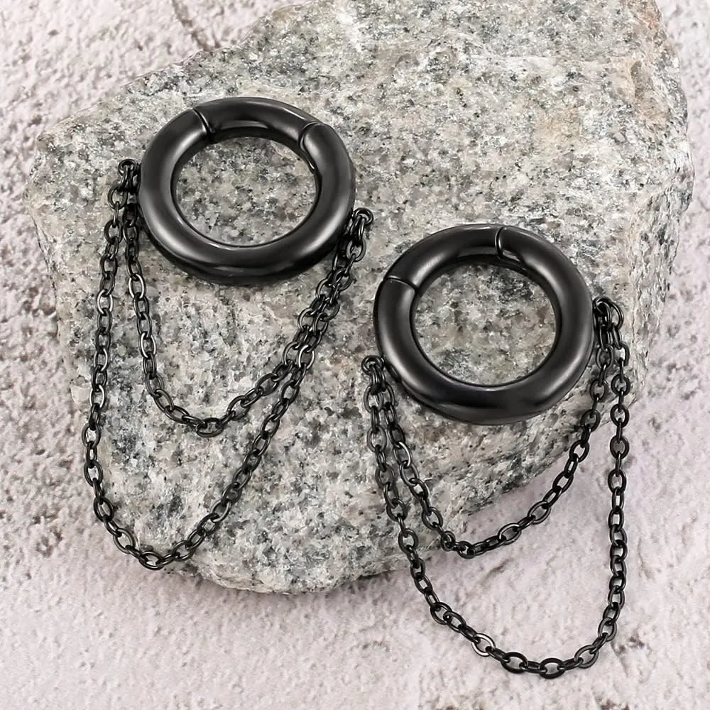 2 PCS Hoop Chian Ear Weights for Stretched Ears, Hypoallergenic 316 Stainless Steel Ear Hangers Earrings Plugs Tunnels Gauges 2g (6mm) Body Jewelry Women Men