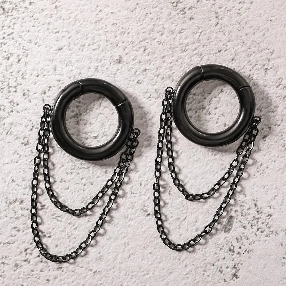2 PCS Hoop Chian Ear Weights for Stretched Ears, Hypoallergenic 316 Stainless Steel Ear Hangers Earrings Plugs Tunnels Gauges 2g (6mm) Body Jewelry Women Men