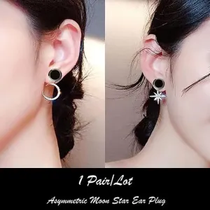 2 Pieces 316 Stainless Steel Beautiful Cubic Zirconia Star Moon Pendant Ear Plugs Tunnel Gauge Wedding Body Jewelry