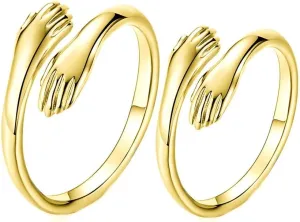 2 Pieces Hugging Hands Rings Silver Hands Embrace Open Rings Adjustable Couple Hug Rings Romantic Lover Wedding Ring Jewelry Gifts