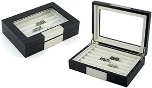 20 CUFFLINK RING STORAGE BOX CUFF LINKS JEWELRY DISPLAY WOOD CASE - 412020