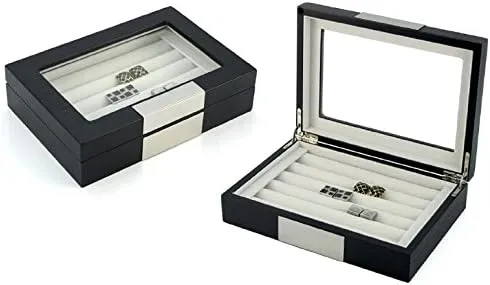 20 CUFFLINK RING STORAGE BOX CUFF LINKS JEWELRY DISPLAY WOOD CASE - 412020