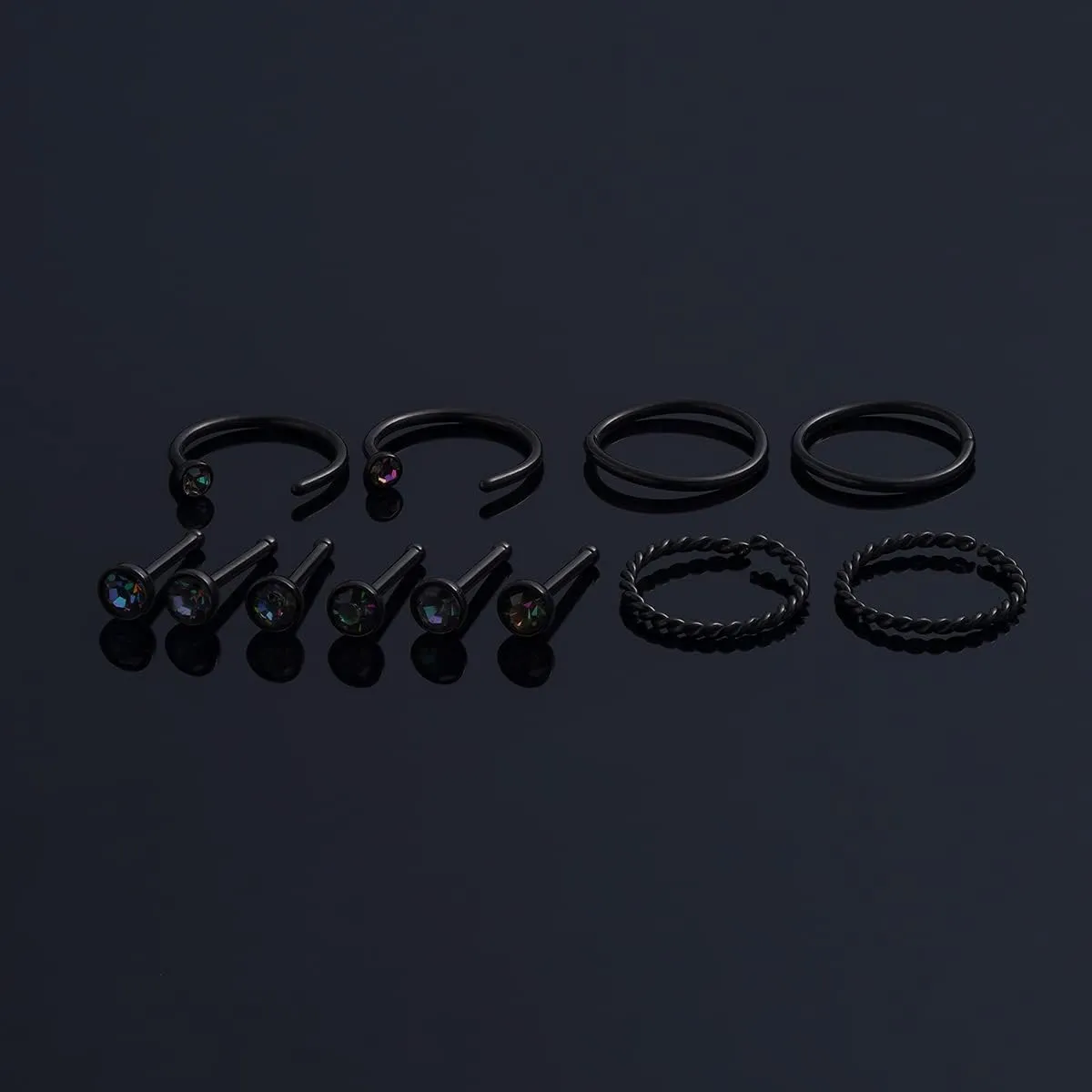 20 Gauge Nose Ring Hoop Stainless Steel Nose Rings for Women Men Round CZ L Shaped Nose Studs Nose Screw Bone Rings Set Nose Piercing Jewelry Hoops Nose Rings Silver Black 12Pcs