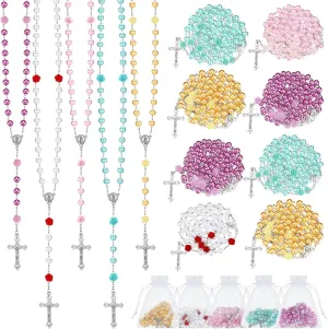 20 Pcs Pearl Rosary Catholic Beads for Prayer Gifts Rose Cross Necklace for Women Holy First Communion Rosary Beads