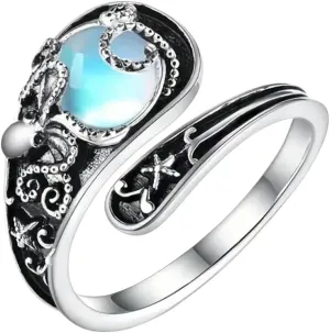 2025 Gift Fashion Imitation Hawaii Moonstone Moon Vintage Adjustable Opening Rings For Women Female Finger Gift Unique Jewelry