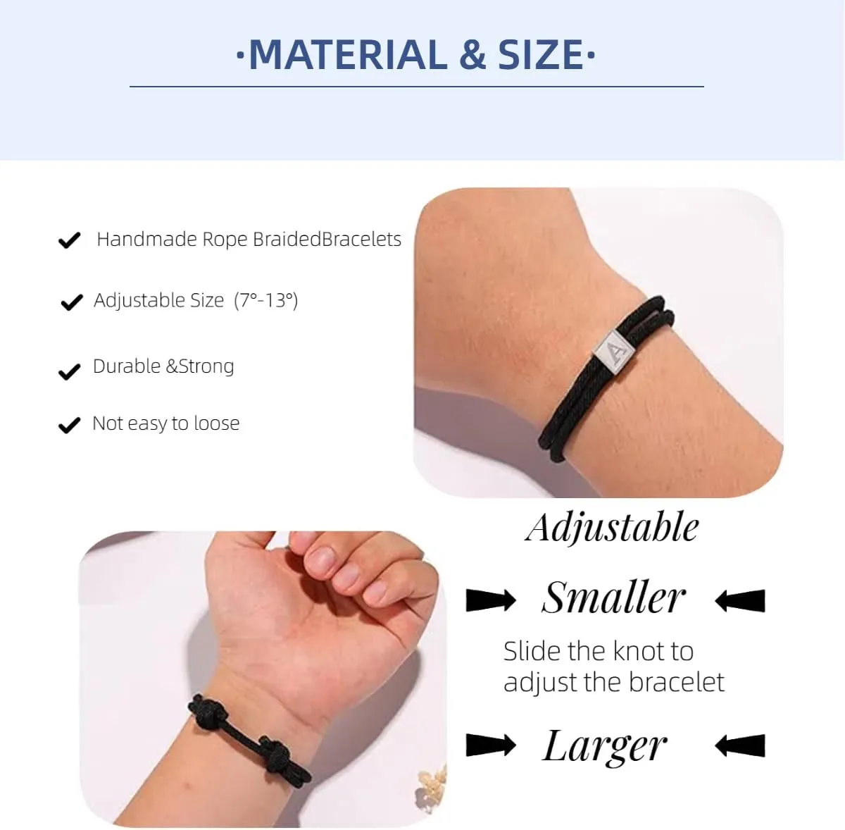 2025 Graduation Gifts, Rope Initial Bracelet for Men, Stainless Steel A-Z Letter Charm Bracelet, Handmade Braided Men Wrist Adjustable 7-13 Inches Letter Link Jewelry Father's Day Graduation Easter Basket Stuffer Gifts