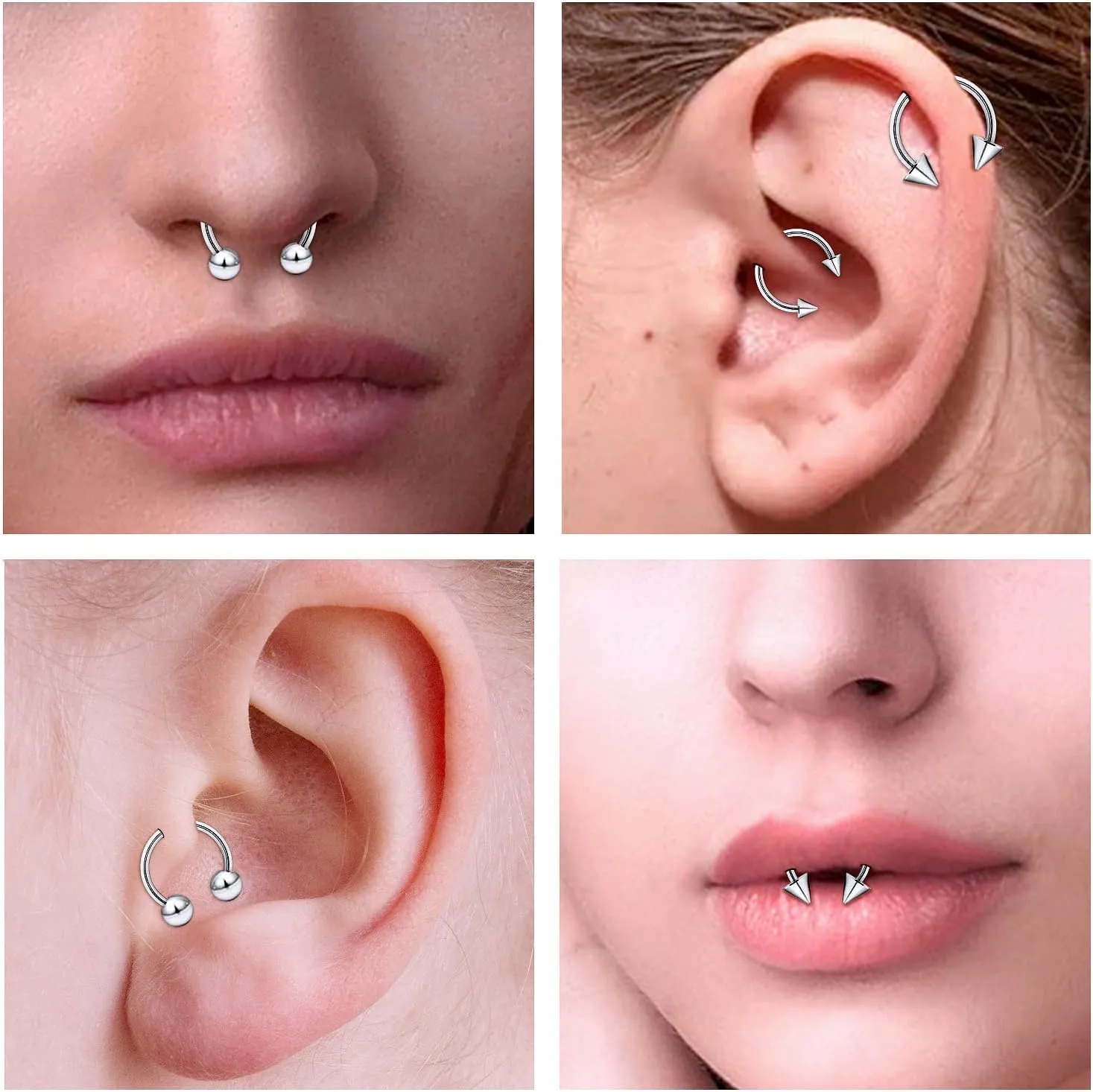 20G 18G 16G 14G 12G ASTM F136 Titanium Horseshoe Septum Nose Ring Piercing Jewelry Circular Barbell Helix Snug Tragus Rook Daith Cartilage Earring Lip Ring Hoop Piercing Jewelry for Women Men
