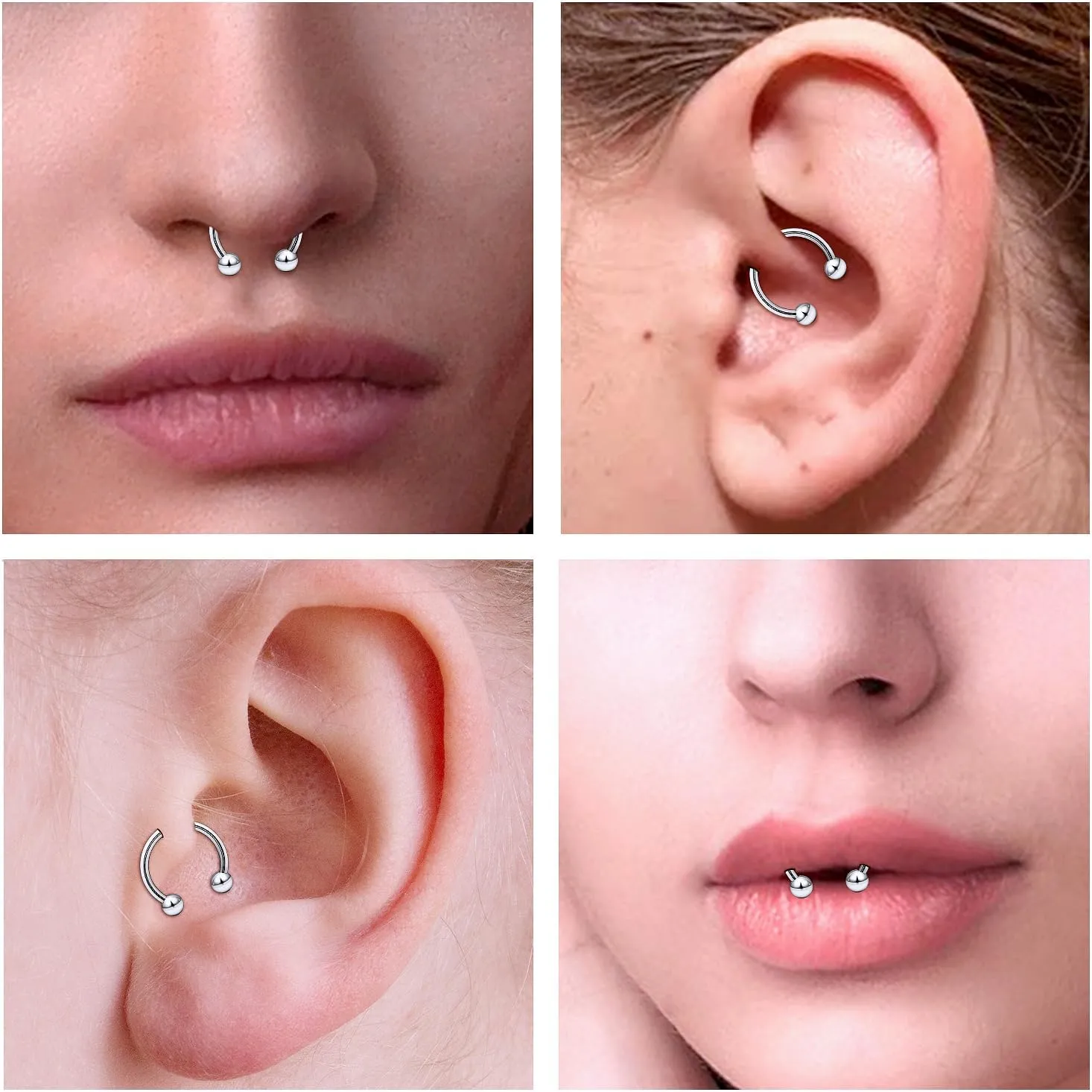 20G 18G 16G 14G 12G ASTM F136 Titanium Horseshoe Septum Nose Ring Piercing Jewelry Circular Barbell Helix Snug Tragus Rook Daith Cartilage Earring Lip Ring Hoop Piercing Jewelry for Women Men