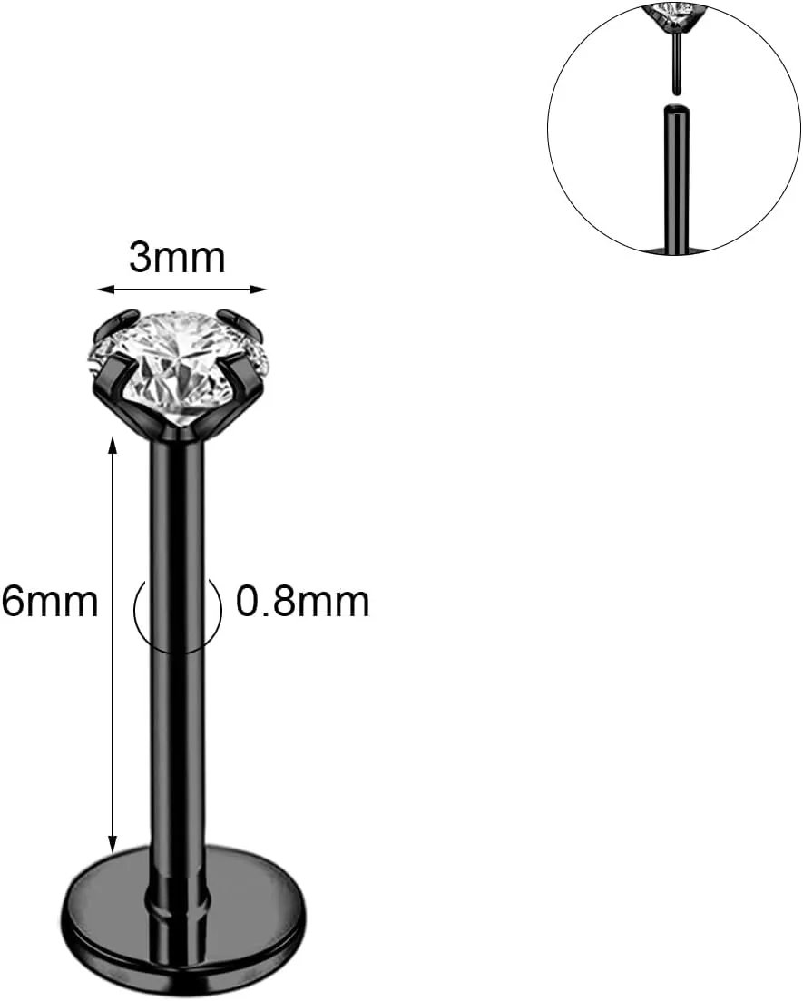 20G 18G 16G 6mm Threadless Push in Nose Stud Rings for Women Men Stainless Steel Nose Studs Nostril Piercing Jewelry CZ Nose Rings Studs1.5MM 2MM 2.5MM 3MM 8Pcs Black Silver 14K Gold Filled