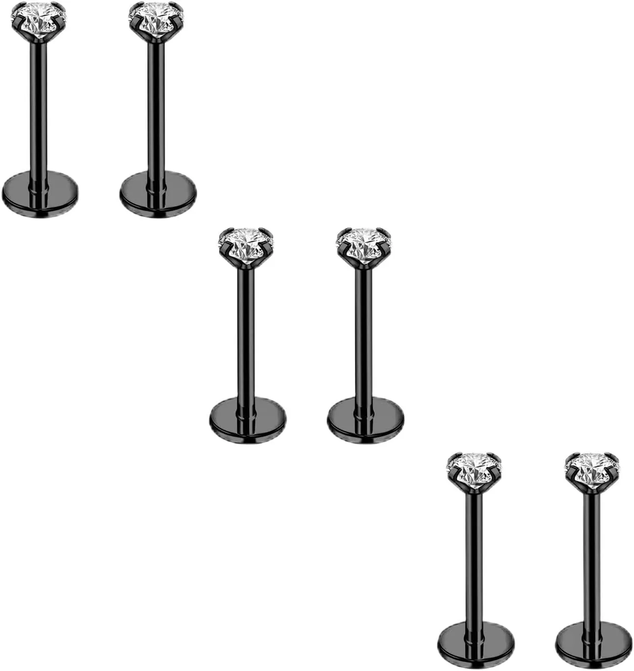 20G 18G 16G 6mm Threadless Push in Nose Stud Rings for Women Men Stainless Steel Nose Studs Nostril Piercing Jewelry CZ Nose Rings Studs1.5MM 2MM 2.5MM 3MM 8Pcs Black Silver 14K Gold Filled