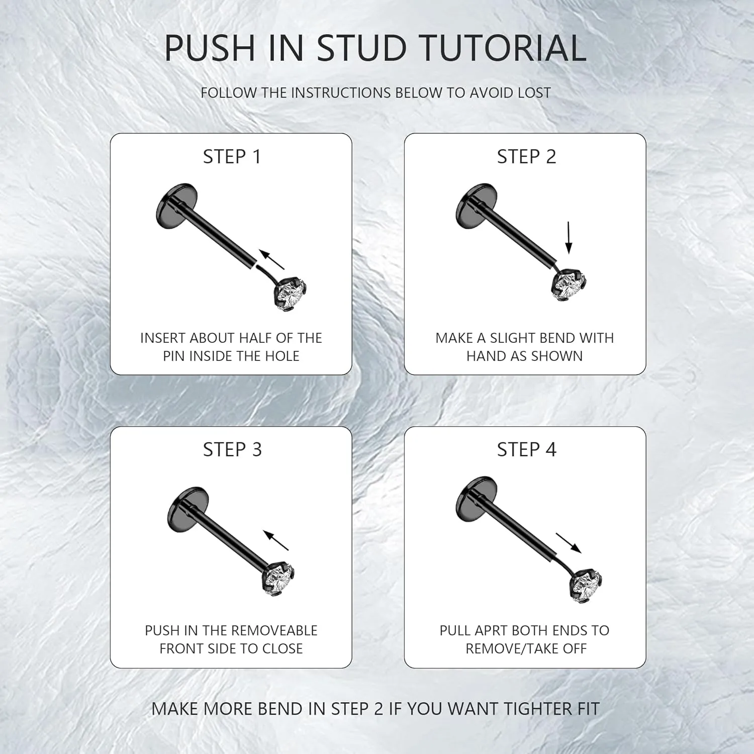 20G 18G 16G 6mm Threadless Push in Nose Stud Rings for Women Men Stainless Steel Nose Studs Nostril Piercing Jewelry CZ Nose Rings Studs1.5MM 2MM 2.5MM 3MM 8Pcs Black Silver 14K Gold Filled