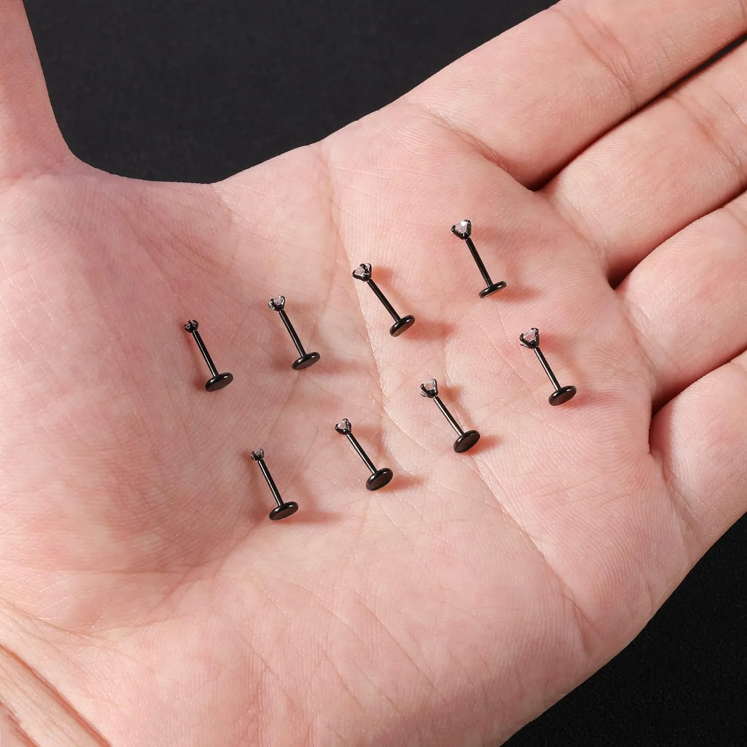 20G 18G 16G 6mm Threadless Push in Nose Stud Rings for Women Men Stainless Steel Nose Studs Nostril Piercing Jewelry CZ Nose Rings Studs1.5MM 2MM 2.5MM 3MM 8Pcs Black Silver 14K Gold Filled