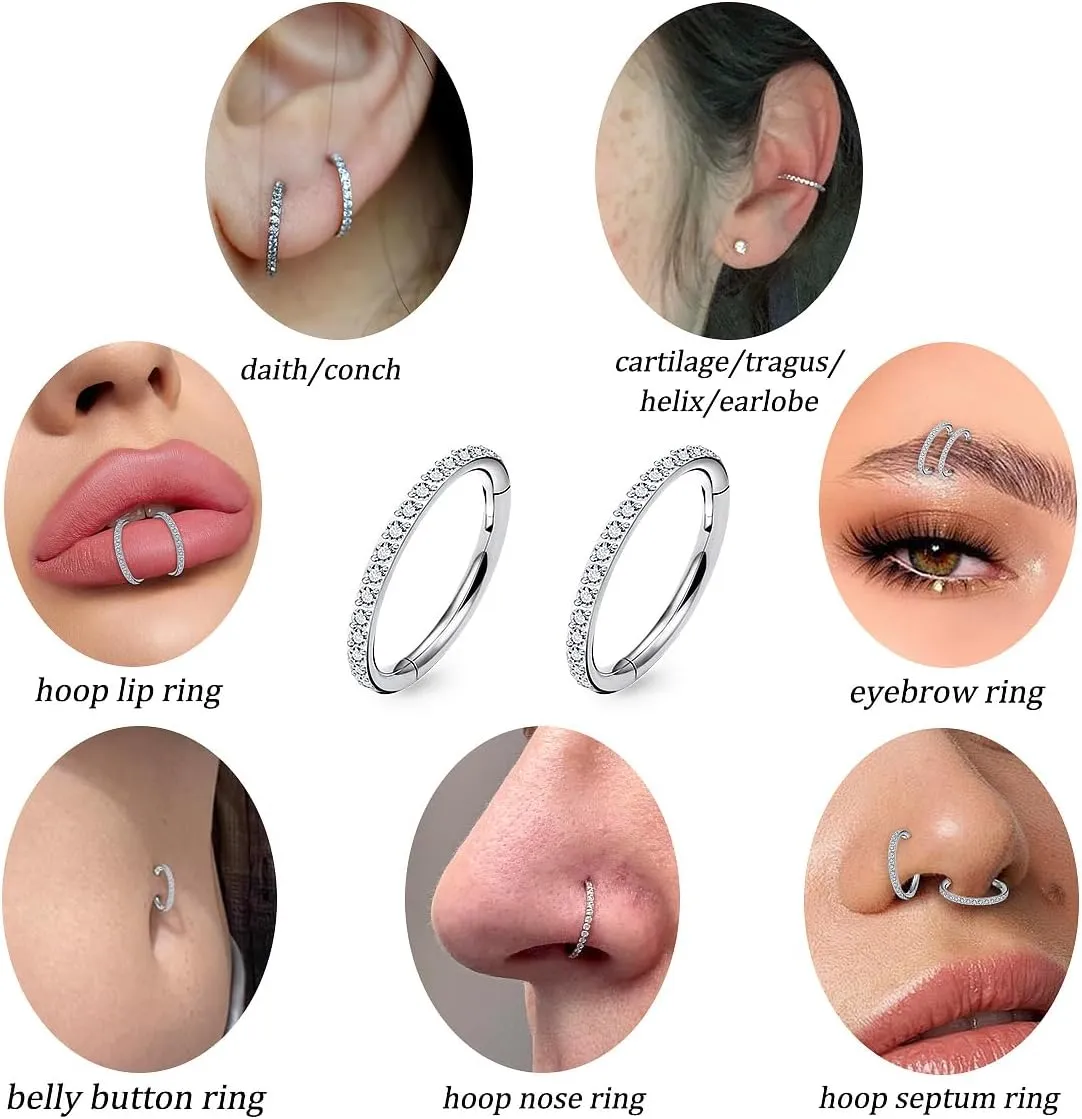 20G 18G 16G Titanium Nose Rings Hoops G23 Hinged Septum Nose Rings Clicker Helix Daith Rook Cartilage Tragus Earrings Segment Ring Lip Ring Piercing Jewelry for Women Men 8mm 10mm