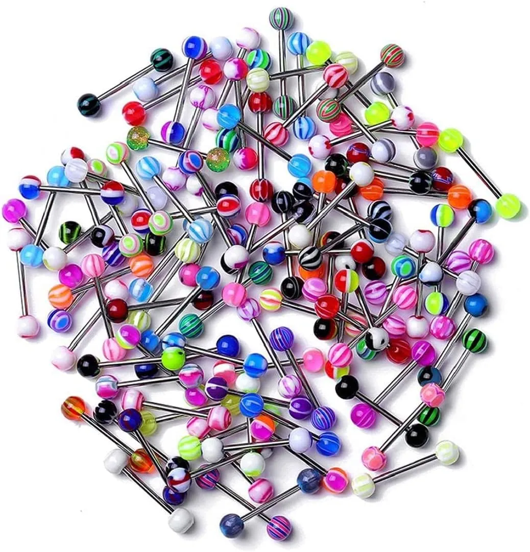 20pcs Tongue Rings Stainless Steel Multi Color Ball Barbell Bars Piercing Cosmetic Jewelry Gift for Women Girl Durability