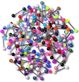 20pcs Tongue Rings Stainless Steel Multi Color Ball Barbell Bars Piercing Cosmetic Jewelry Gift for Women Girl Durability