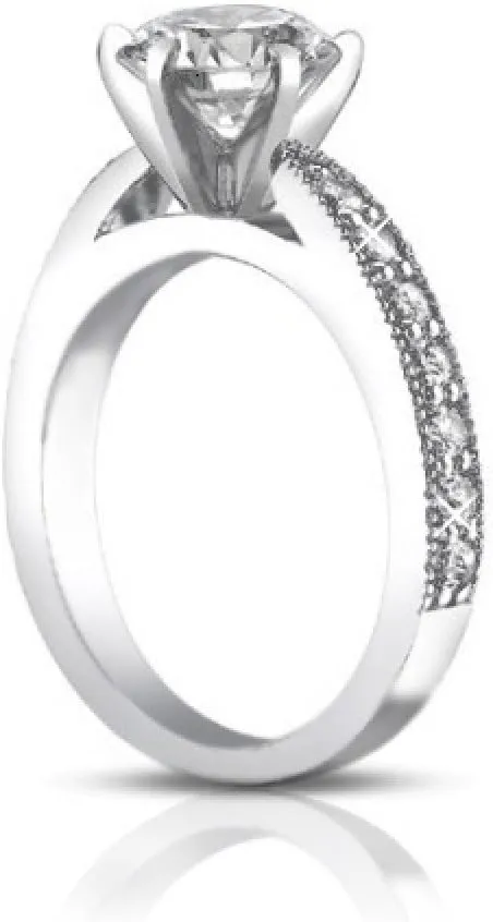 2.25 ct Round Cut Diamond Engagement Ring Set Whit Millgrain on The Shank in Platinum