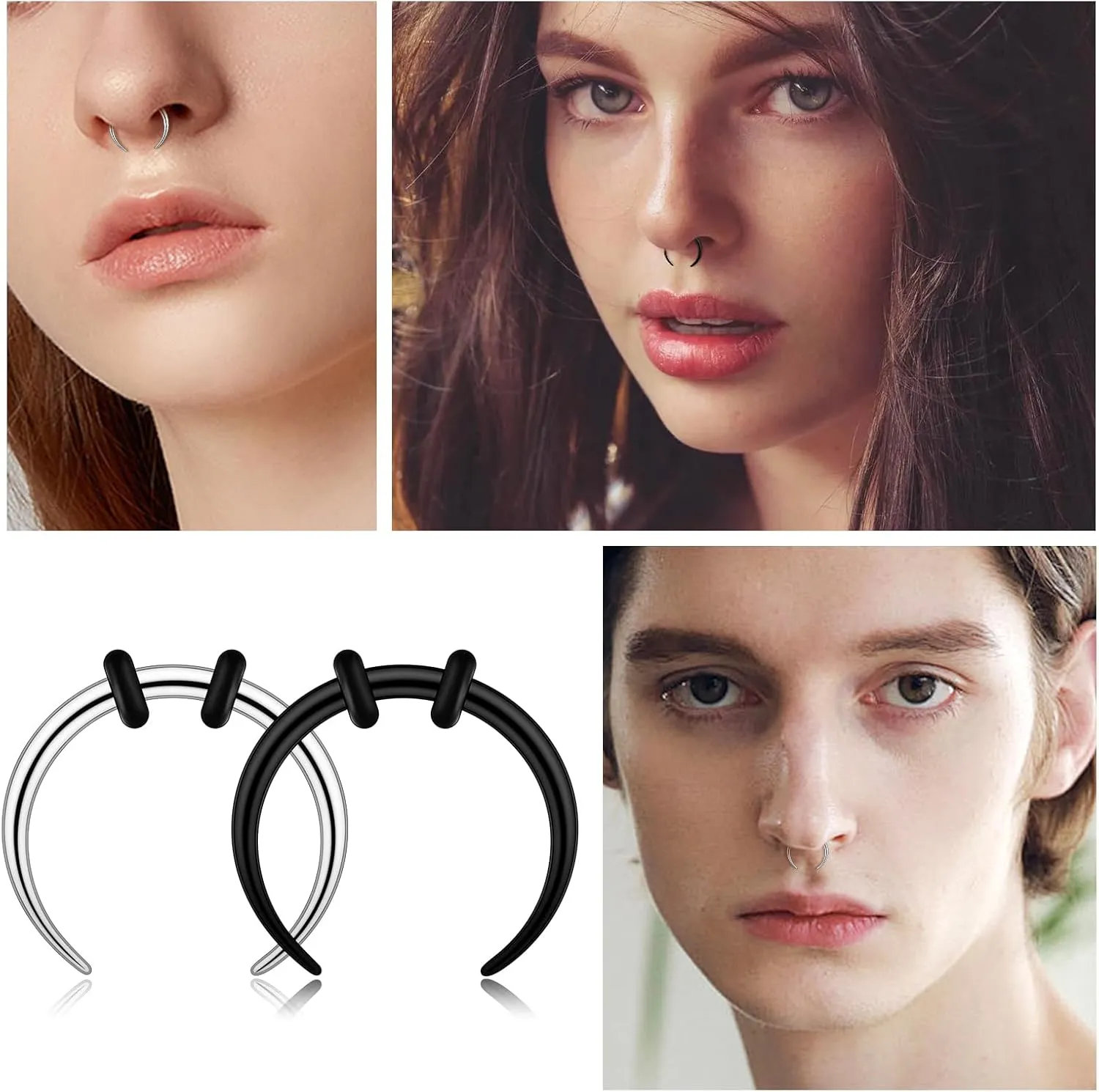2/4 pcs Stainless Steel Nose Ear Rings Crescent Pincher Septum Taper Rings C Shape Buffalo Horseshoes Hoops Body Piercing Jewelry 10-18G