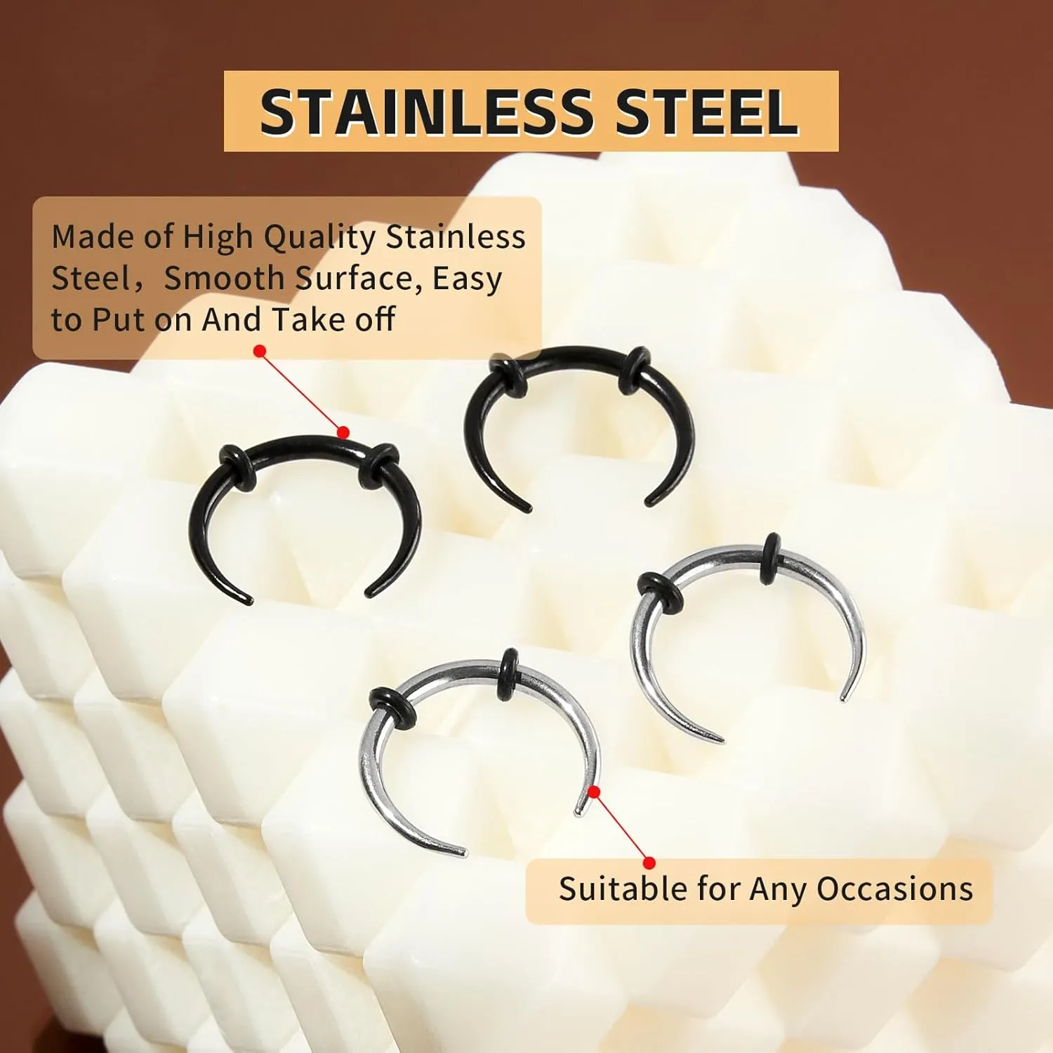 2/4 pcs Stainless Steel Nose Ear Rings Crescent Pincher Septum Taper Rings C Shape Buffalo Horseshoes Hoops Body Piercing Jewelry 10-18G