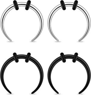 2/4 pcs Stainless Steel Nose Ear Rings Crescent Pincher Septum Taper Rings C Shape Buffalo Horseshoes Hoops Body Piercing Jewelry 10-18G