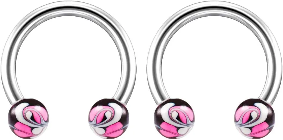 2pc Unique Hand-Painted Circular Barbell Lip 16g Mens Barbells Earrings 8mm Stainless Steel Jewelry Helix Balls Ring Piercing Horseshoe Septum 16 Gauge Surgical Nose