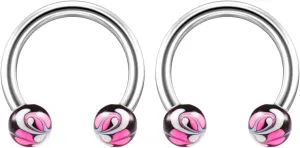 2pc Unique Hand-Painted Circular Barbell Lip 16g Mens Barbells Earrings 8mm Stainless Steel Jewelry Helix Balls Ring Piercing Horseshoe Septum 16 Gauge Surgical Nose
