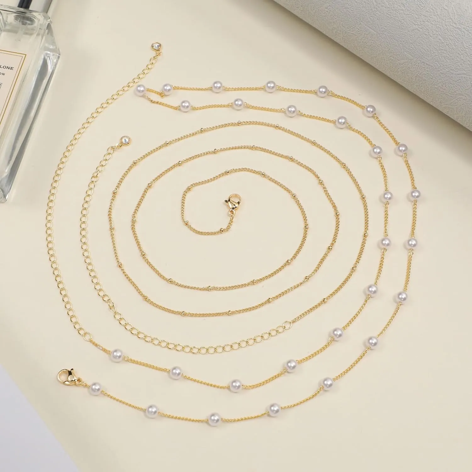 2PCS 18K Gold Plated Waist Chain Satellite Body Chain Layered rope Waist Chains Sexy Bikini Beach Waist Chain for Women Waterproof Adjustable 26.5-33Inch