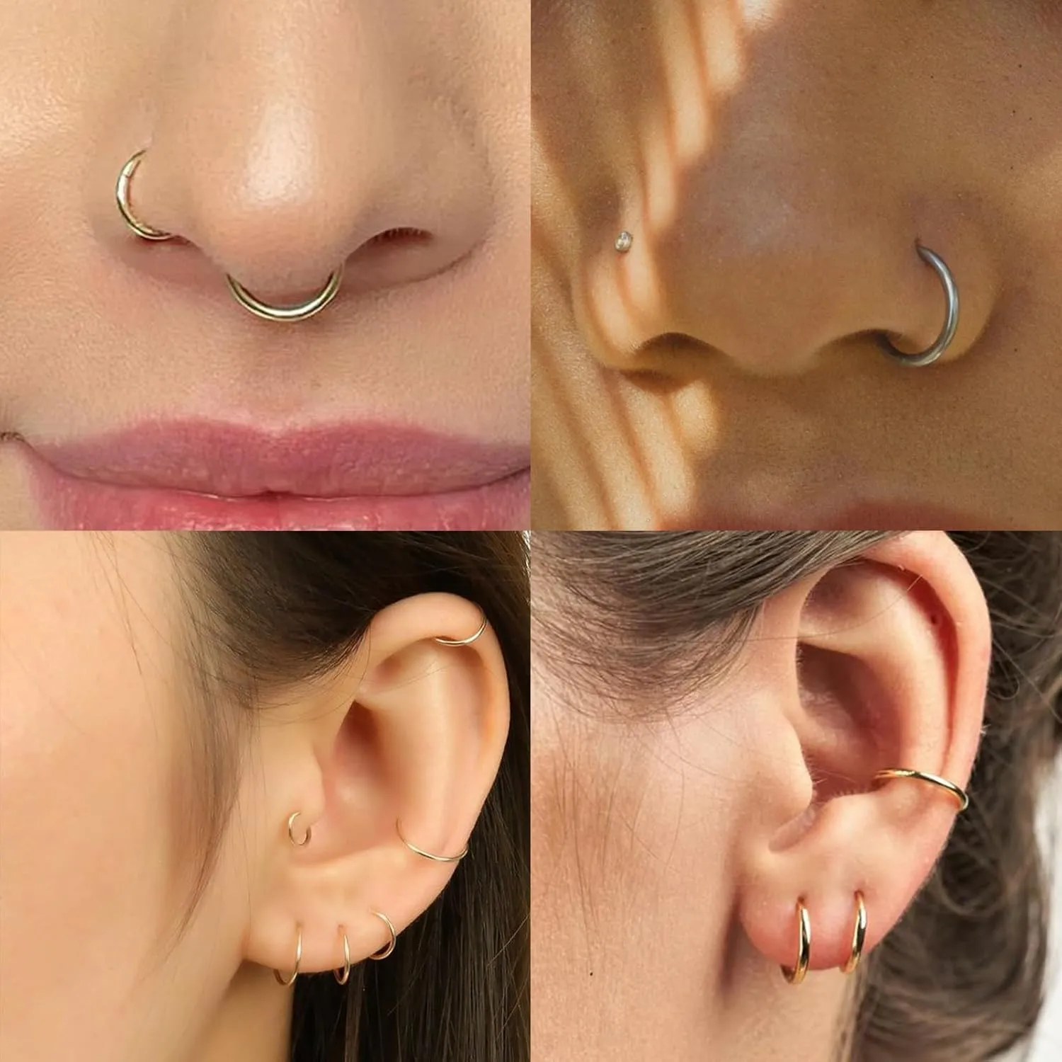 2pcs 316l Surgical Steel Nose Rings 20G 18G 16G Nose Hoop Diameter 6mm 7mm 8mm 9mm 10mm 12mm Septum Ring Cartilage Earrings Helix Tragus Conch Daith Rook Nose Piercing Jewelry Gold-Silver
