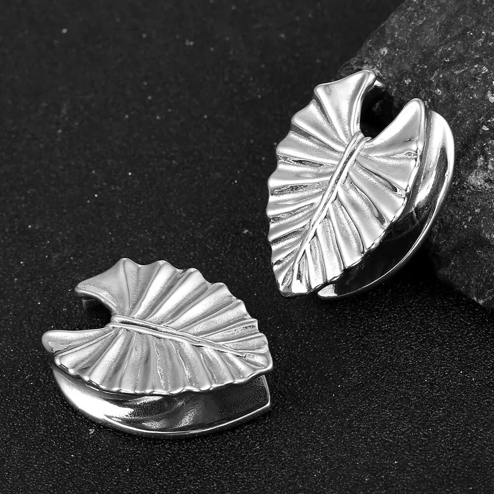 2PCS 8mm-25mm (0G-1") Novelty Leaf Saddle Hanger Gauges Plugs for Stretched Ears, Hypoallergenic 316 Stainless Steel Ear Tunnels Gauges Body Piercing Jewelry for Men Women