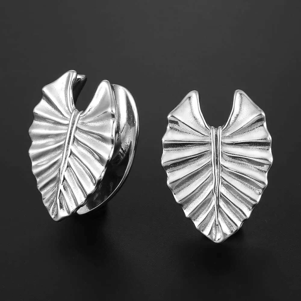2PCS 8mm-25mm (0G-1") Novelty Leaf Saddle Hanger Gauges Plugs for Stretched Ears, Hypoallergenic 316 Stainless Steel Ear Tunnels Gauges Body Piercing Jewelry for Men Women