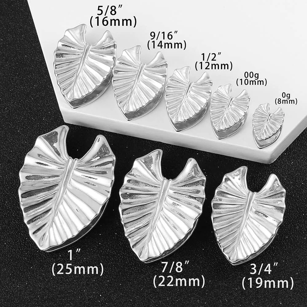 2PCS 8mm-25mm (0G-1") Novelty Leaf Saddle Hanger Gauges Plugs for Stretched Ears, Hypoallergenic 316 Stainless Steel Ear Tunnels Gauges Body Piercing Jewelry for Men Women