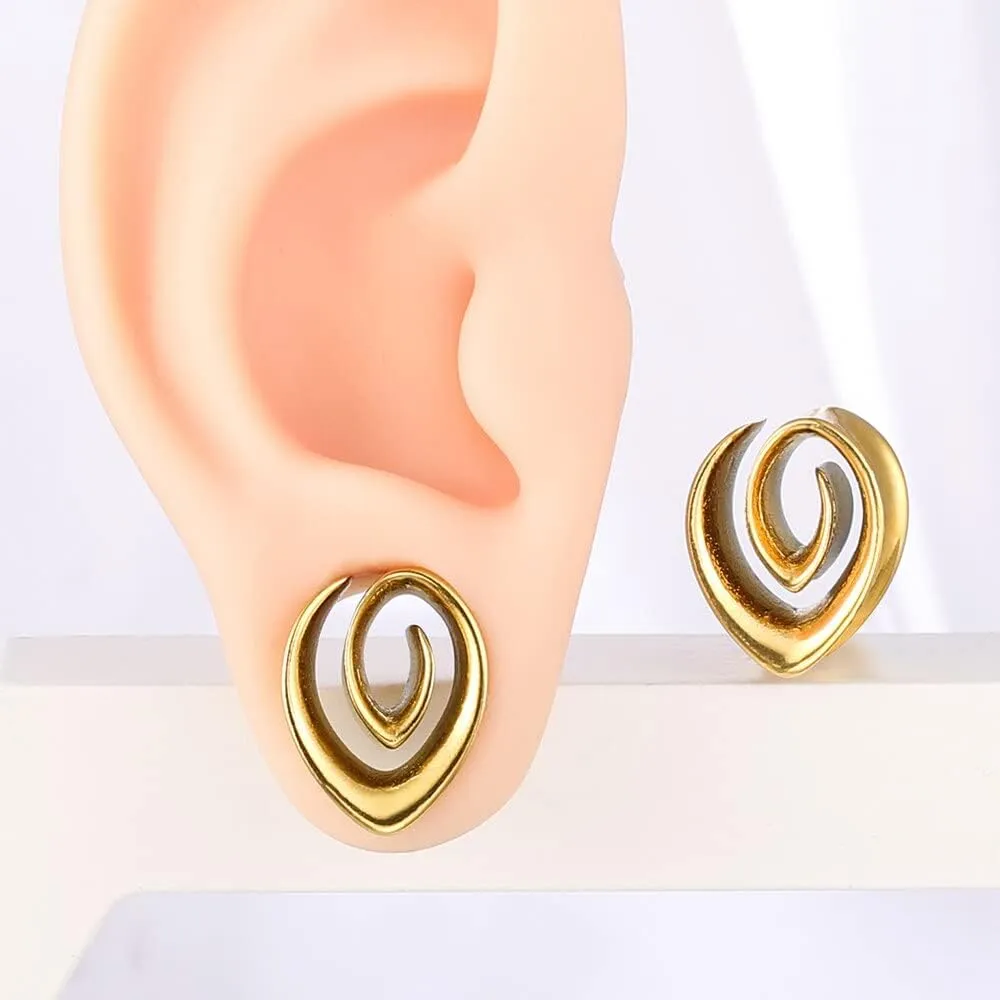 2PCS 8mm-25mm (0G-1") Spiral Saddle Plugs Gauges Tunnels for Stretched Ears, Hypoallergenic 316 Stainless Steel Ear Tunnels Gauges Body Piercing Jewelry for Men Women