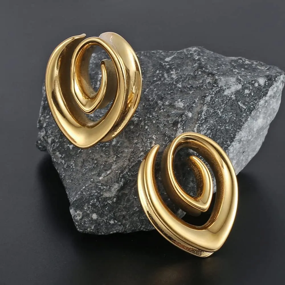2PCS 8mm-25mm (0G-1") Spiral Saddle Plugs Gauges Tunnels for Stretched Ears, Hypoallergenic 316 Stainless Steel Ear Tunnels Gauges Body Piercing Jewelry for Men Women