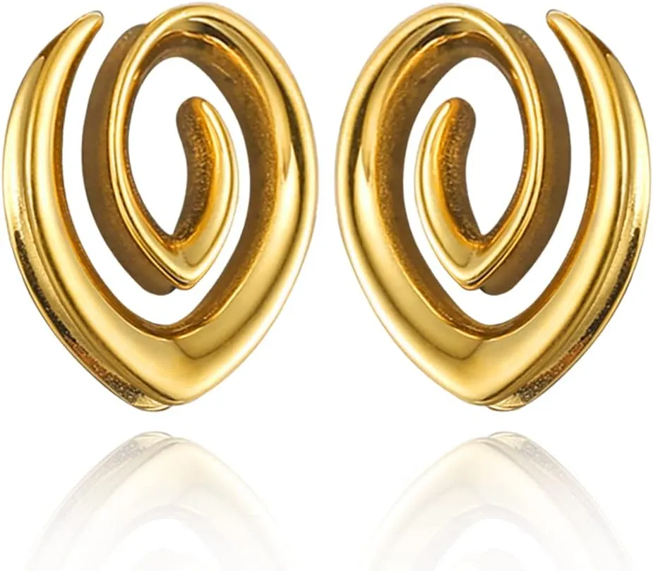 2PCS 8mm-25mm (0G-1") Spiral Saddle Plugs Gauges Tunnels for Stretched Ears, Hypoallergenic 316 Stainless Steel Ear Tunnels Gauges Body Piercing Jewelry for Men Women