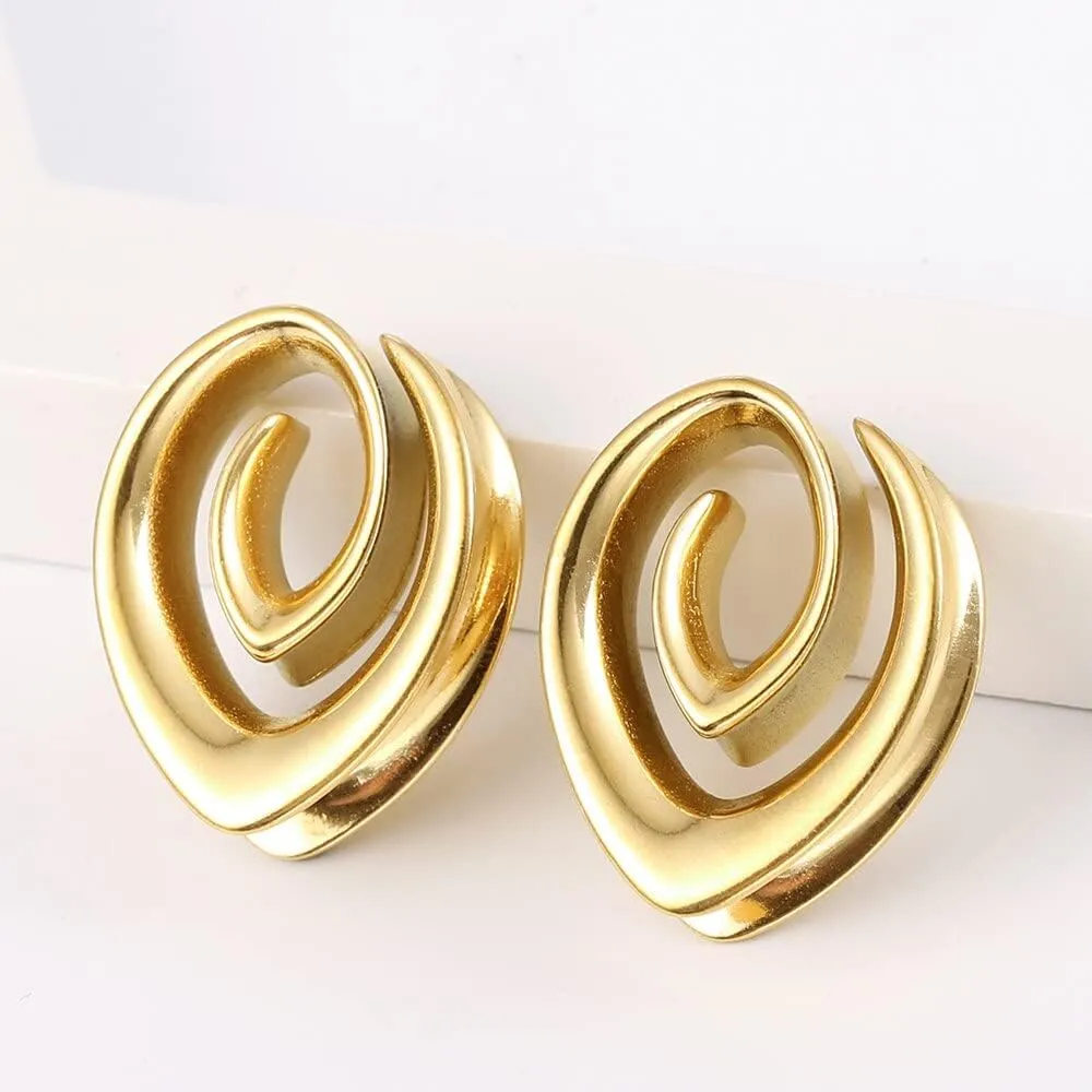2PCS 8mm-25mm (0G-1") Spiral Saddle Plugs Gauges Tunnels for Stretched Ears, Hypoallergenic 316 Stainless Steel Ear Tunnels Gauges Body Piercing Jewelry for Men Women