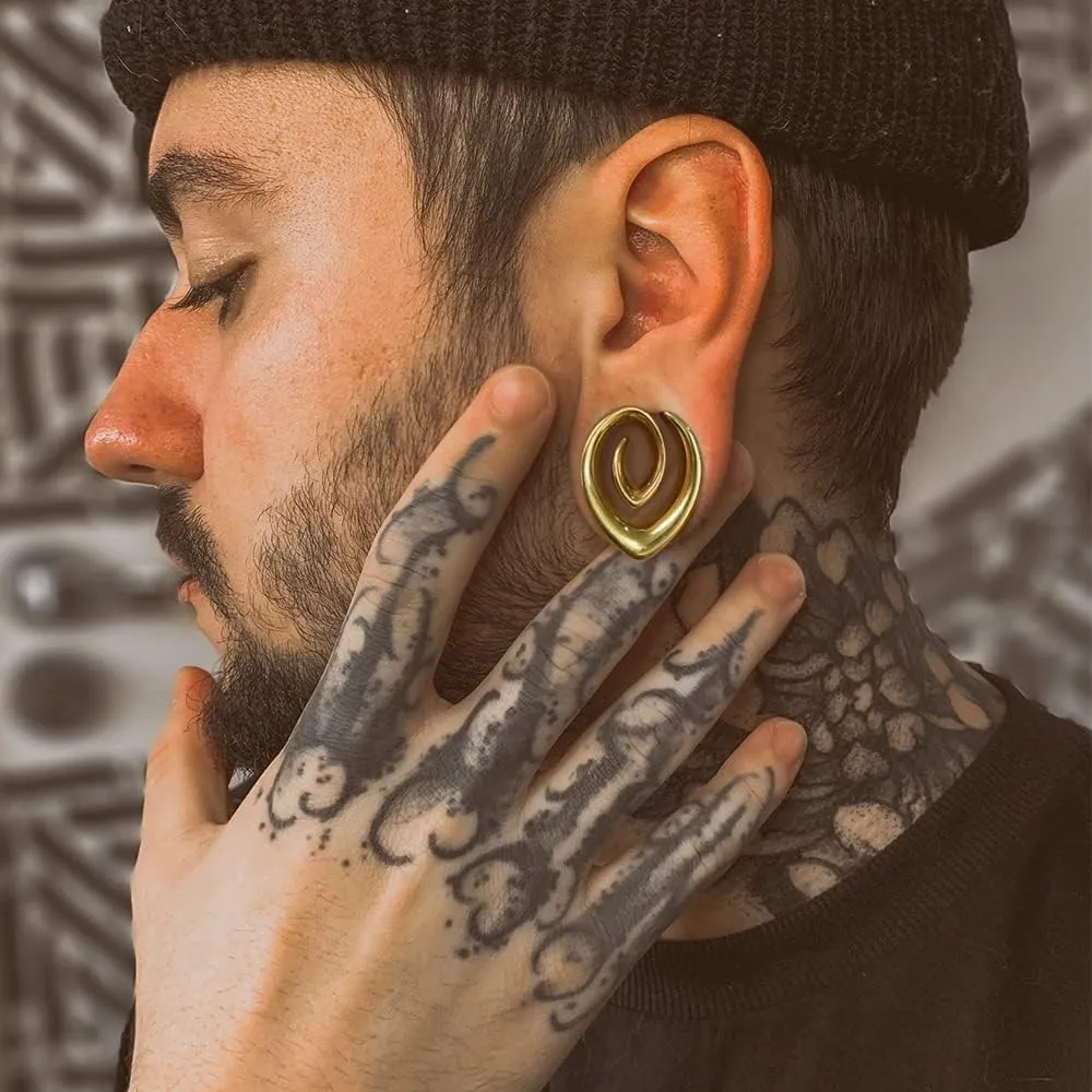 2PCS 8mm-25mm (0G-1") Spiral Saddle Plugs Gauges Tunnels for Stretched Ears, Hypoallergenic 316 Stainless Steel Ear Tunnels Gauges Body Piercing Jewelry for Men Women
