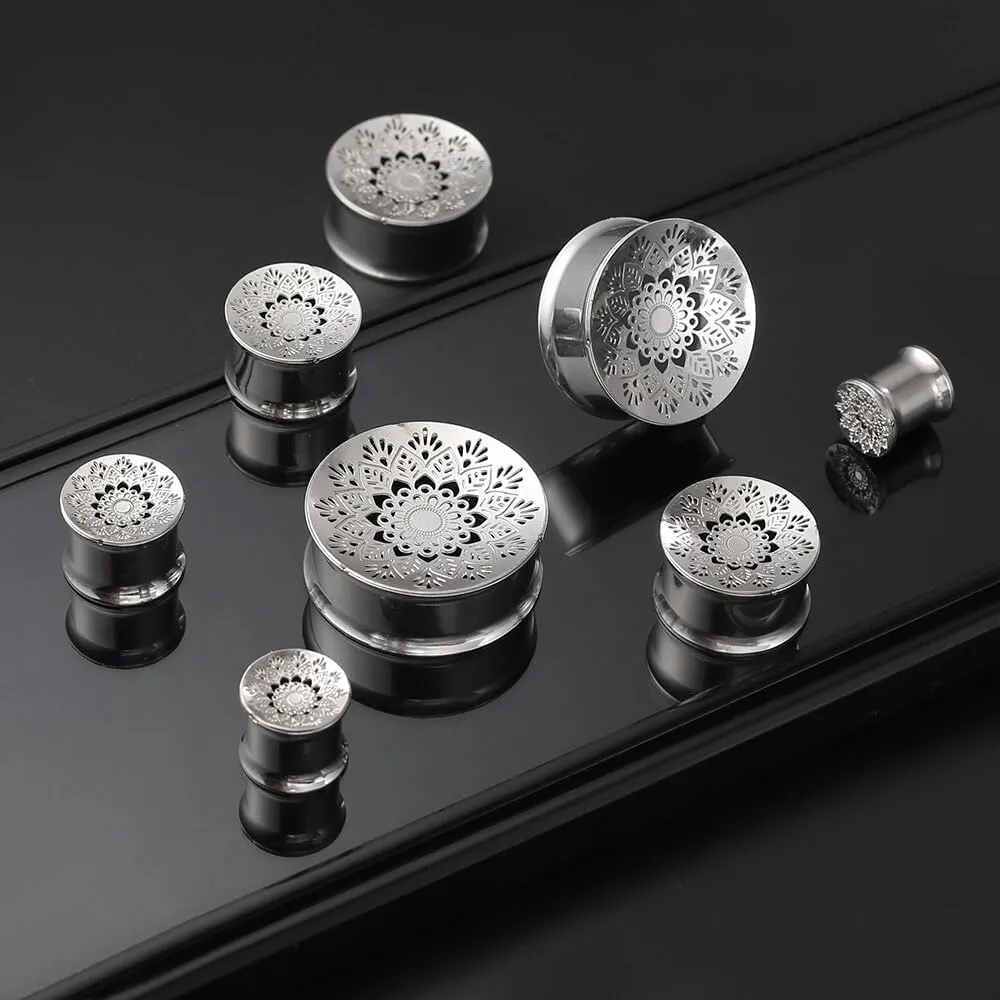 2PCS Beauty Gauges for Ears Hypoallergenic 316 Stainless Steel Hollow Flower Ear Plugs Tunnels 8mm-25mm (0G-1") Body Piercing Jewelry for Women Men
