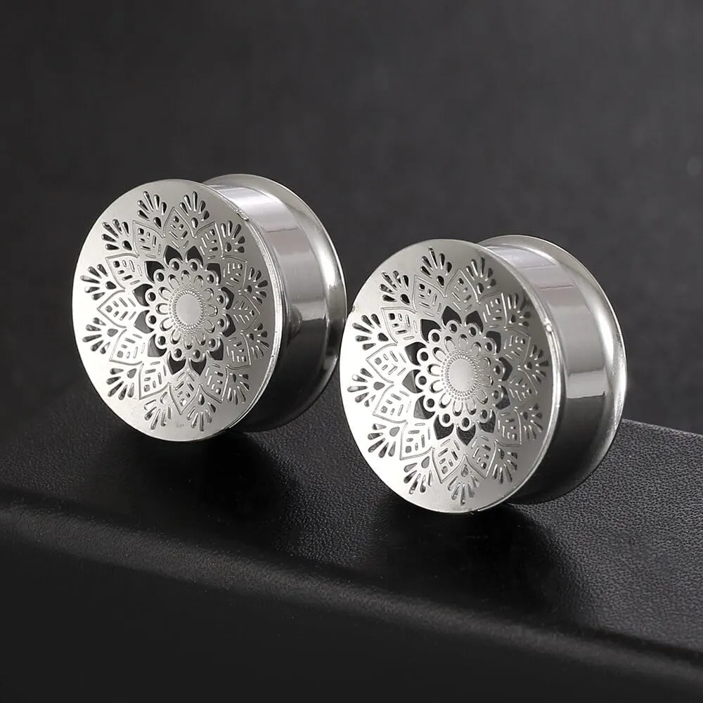 2PCS Beauty Gauges for Ears Hypoallergenic 316 Stainless Steel Hollow Flower Ear Plugs Tunnels 8mm-25mm (0G-1") Body Piercing Jewelry for Women Men