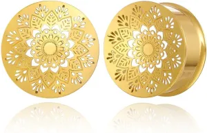 2PCS Beauty Gauges for Ears Hypoallergenic 316 Stainless Steel Hollow Flower Ear Plugs Tunnels 8mm-25mm (0G-1") Body Piercing Jewelry for Women Men