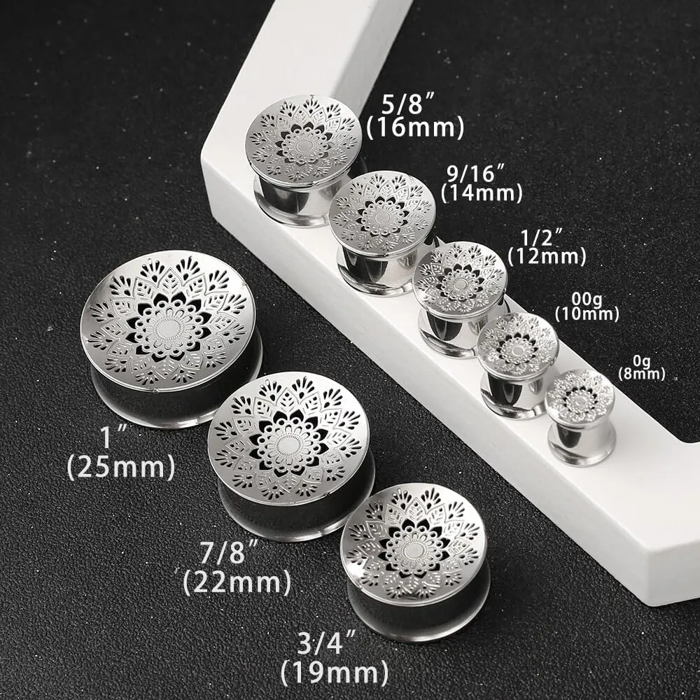 2PCS Beauty Gauges for Ears Hypoallergenic 316 Stainless Steel Hollow Flower Ear Plugs Tunnels 8mm-25mm (0G-1") Body Piercing Jewelry for Women Men